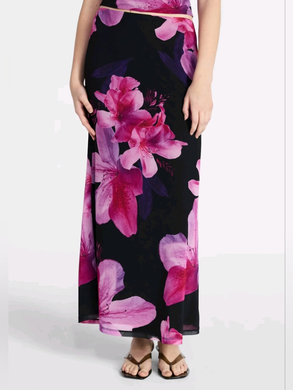 NWT No Boundaries Floral Mesh Maxi Skirt Black Pink